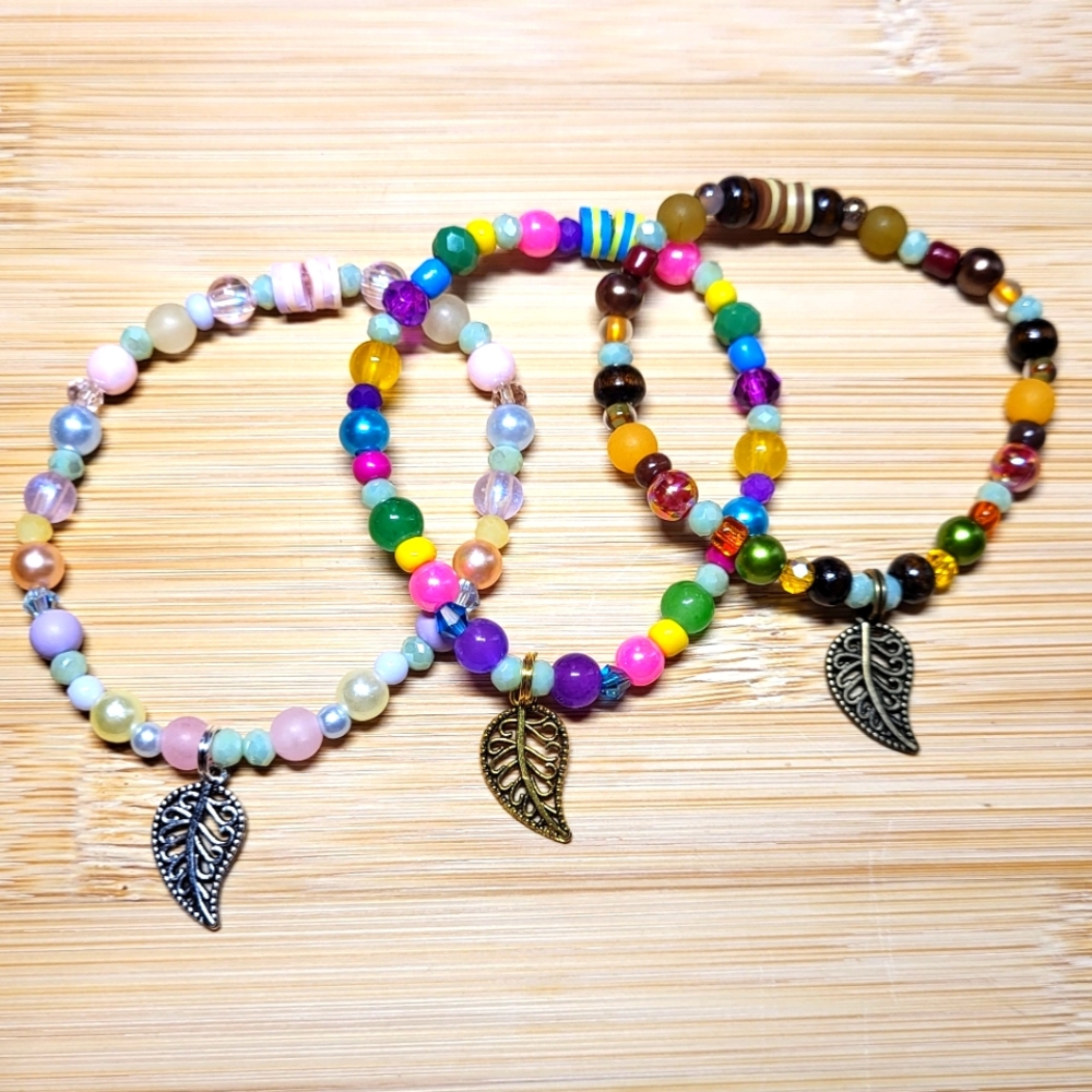 Set Of Three Stem Green Bracelets